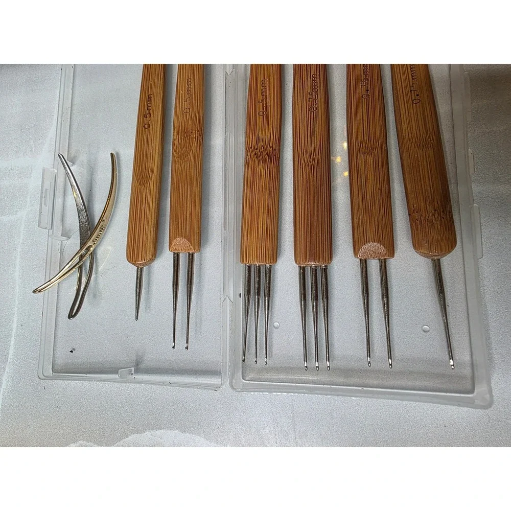 Jmail 8pc Dreadlock Crochet Needle Set 0.5mm 0.75mm Bamboo Handle‎ Tools Case W1